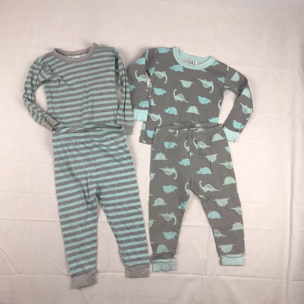 gerber organic pj sets size 24m dinosaur/ Stripes Blue And Grey‎
